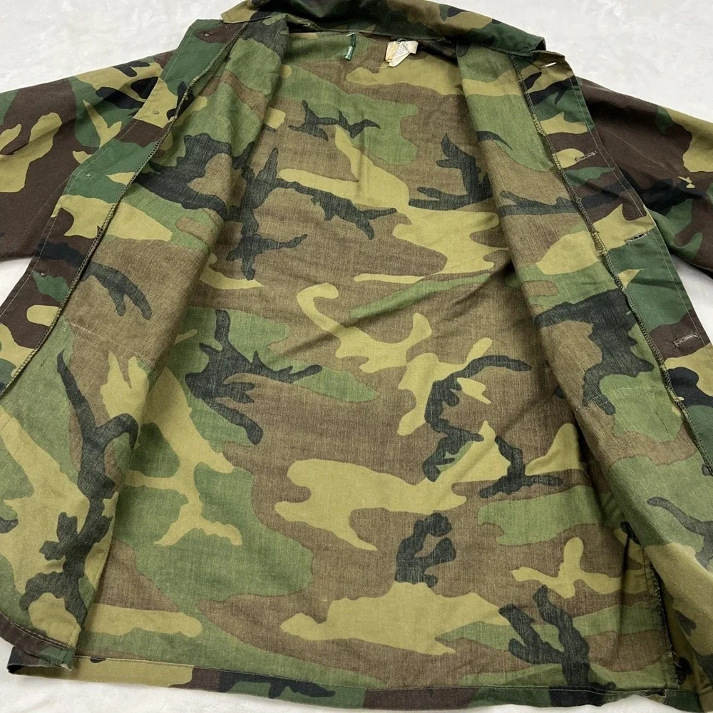 Vintage Woodland Camo Field Jacket Mens M Green Brown Military Utility Coat